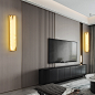 新中式客厅壁灯全铜轻奢电视背景墙现代简约长条卧室床头云石壁灯