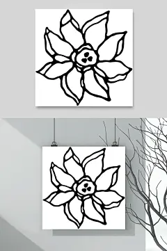 黑色线条描绘典雅花卉矢量素材