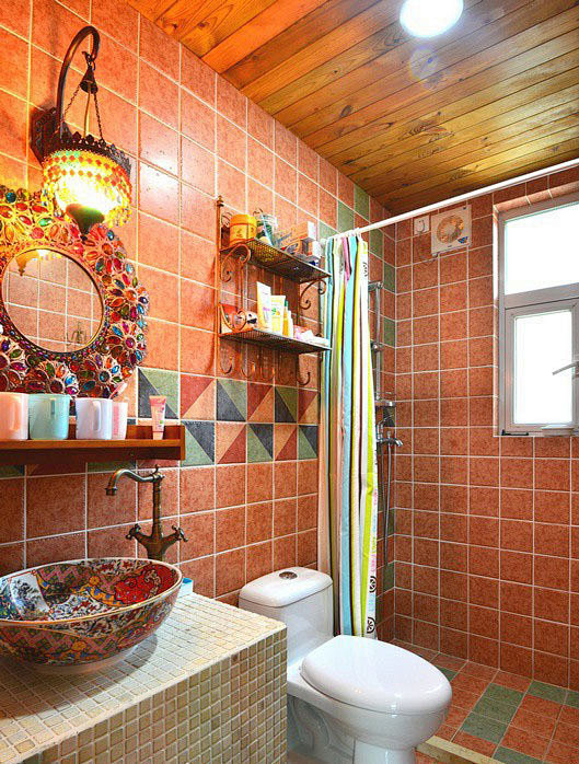 #卫浴#卫生间铺这样的砖看起来质感很是不...