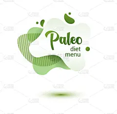 旧石器饮食友好徽章。绿色阿米巴变形虫贴纸设计的旧石器饮食菜单，海报，传单。