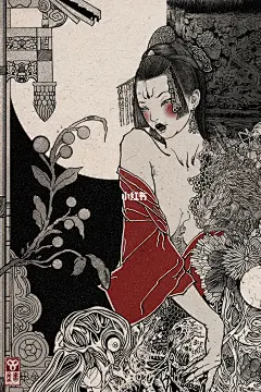 日本妖怪-笑女：相传笑女是由那些青楼女子死后所化，因为她们生性轻浮，所以总是嘻嘻哈哈的笑个不停，但听见她们笑声的人却大都是凶多吉少。