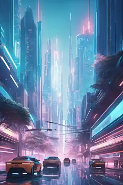 高楼未来科技赛博朋克风都市城市插画图片