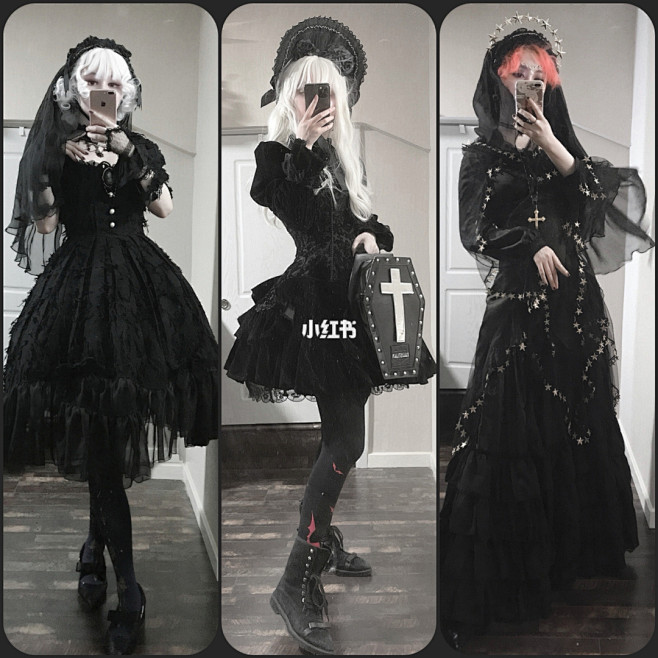 lolita穿搭｜哥特搞死风x纯黑色系 : 又是黑麻麻！哥特☠️yyds！这次衣服全是纯黑色的，顶多只有一点小细节有其他颜色～ 【搭配详情 ...