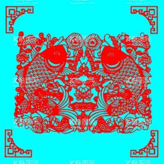 莲年有鱼剪纸  - 源文件下载【酷图网】剪纸,线条,矢量,传统,装饰,窗花,插画,莲年有鱼,莲花,植物,观赏,鱼,吉祥,对称,