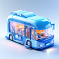 bus icon, transparent glass, blue and white, frosted glass, transparent technology sense, ui design, isometric, white background, studio lighting, bright color, 3d art, c4d, octane rendering, blender, ray tracing, pinterest, dribble, reduce details, UHD, 