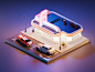 Route 66 Diner diner cadillac chevelle route66 building lowpolyart diorama low poly model isometric lowpoly render design blender illustration 3d