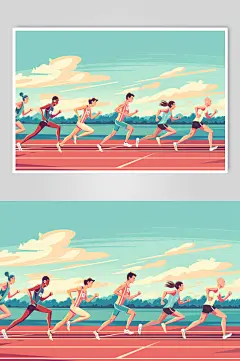 AI数字艺术扁平风校园运动会人物插画