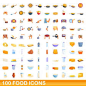 Premium Vector | 100 food icons set. Cartoon illustration of 100 food icons  vector set isolated on white background