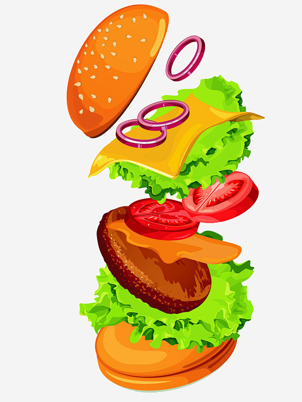 分解汉堡包高清素材 卡通 快餐 手绘 食...