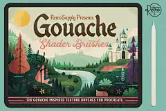郁郁葱葱的风景画水粉画iPad笔刷素材 Gouache Shader Brushes for Procreate