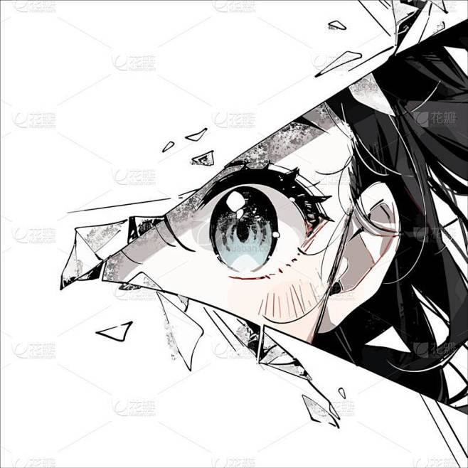 Anime Manga女孩的眼睛从纸屑中...