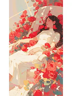 ai绘画丨红玫瑰睡美人治愈系插图（附关键词 - 小红书