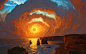 General 2560x1600 landscape sea sunset clouds painting artwork digital art