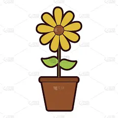 cute sunflower garden with pot isolated icon
