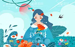插画女孩  - 源文件下载【酷图网】插画,女孩,绘本,手绘,花朵,