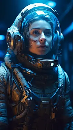 蓝眼睛的女宇航员_提示词查看_Midjourneyai绘图工具关键词描述词咒语_816X1456像素-航空舱,女人,宇航员,太空,赛伯朋克,未来科幻,油画,宝丽来照片,原画,电影场景,写实-提示词编号:2023061514186725-绘ai-www.ai016.com