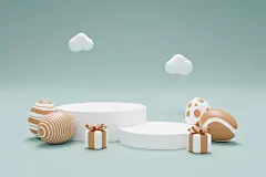 3D静物台 | 图源免费大图 |复活节礼品讲台产品展示 3D 渲染