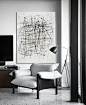 CZ Art Design - Hand painted black and white minimal art, verticall canvas painting.