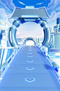 618电商3D立体蓝色科技通道隧道场景图片_潮国创意