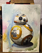 Had fun painting this BB-8 it's a little experiment I wanted to try out watercolour paper mounted on wood panel, going to varnish it now ✌️R2D2 next? #starwars #watercolor #artofinstagram #art #painting #bb8 #watercolour