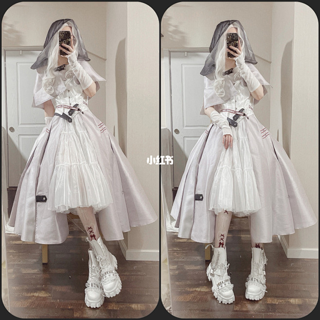 lolita穿搭｜哥特白色系x辣妹风x亚文化混搭 : 传统的黑麻麻小魔女和女巫感大长裙都穿过好多回了，就想多试试白色占比多些的带goth的穿搭 ...