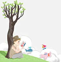 卡通人物人物png免抠素材_新图网 https://ixintu.com 卡通人物 人物 卡通 插画 卡通背景 读书 大树 树
