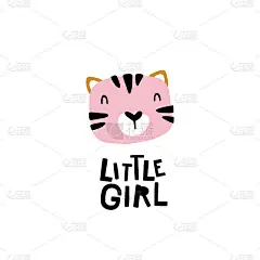 老虎,猫。小女孩。可爱的动物的脸与字母。儿童印花托儿所在斯堪的纳维亚风格。理想的婴儿海报，卡片，衣服
