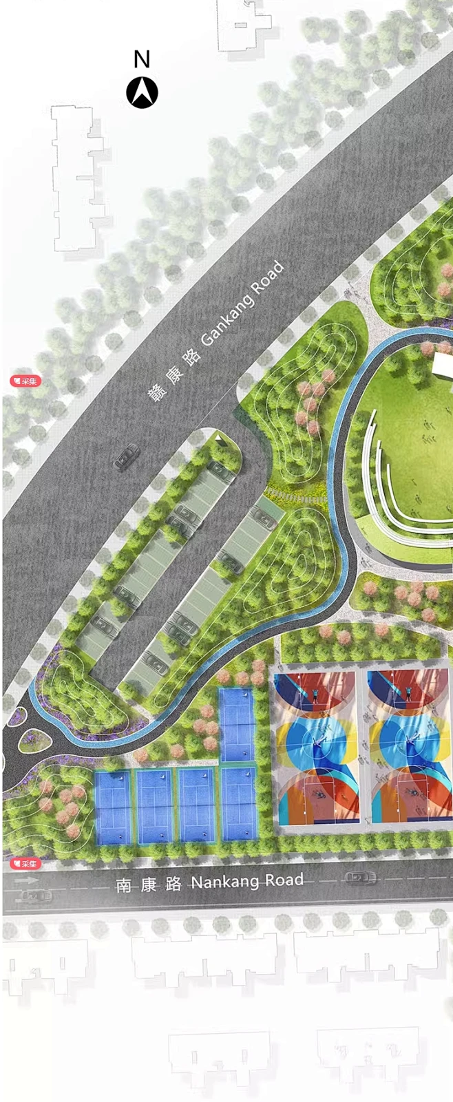PS小清新公园彩平图psd免扣素材竞赛公园景观彩色平面图psd源文件-花瓣网