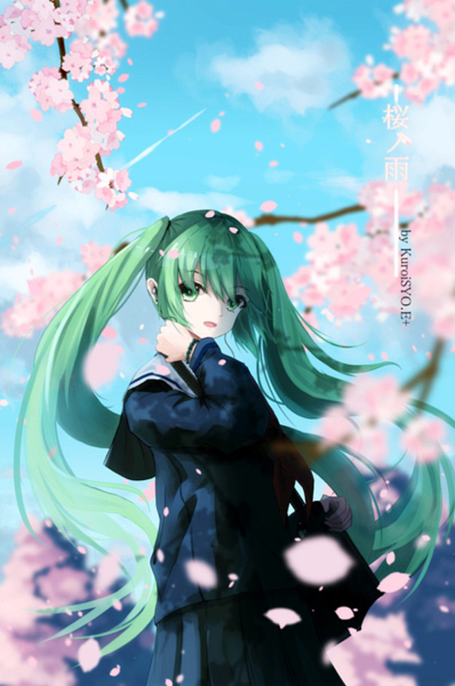 p站二次元插画少女头像壁纸初音未来水手服樱花下まだ学校の时间です