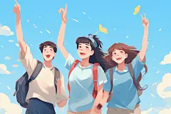 学生放暑假快乐漫画风插画