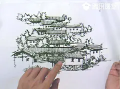 今天 下午的手绘课程内容：建筑速写的窍门及空间层次的主观取舍法则。