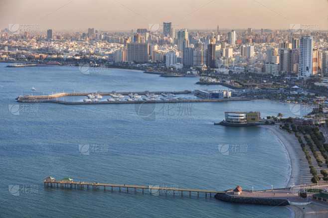 科威特市,码头,航拍视角,波斯湾,著名景点,户外,天空,建筑,晴朗,城市
