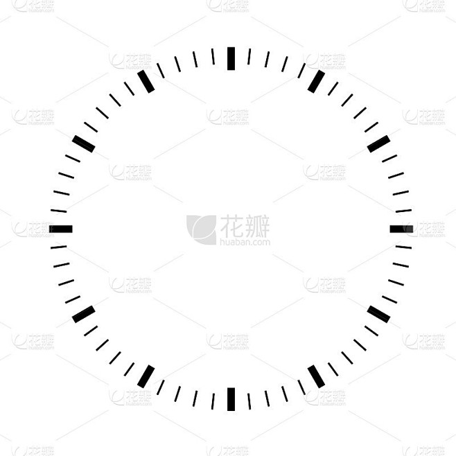 白色背景上的空白时钟面。小时刻度盘的迹象。破折号是分钟和小时的符号。平的风格。