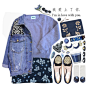 A fashion look from April 2015 featuring gray sweater, jean jacket and navy skirt. Browse and shop related looks.
