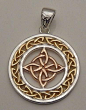 Celtic WITCHES Knot Pendant in .925 Sterling Silver with pink and yellow Gold - Encircled Quaternary 4 Point Knot Amulet