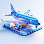 aircraft icon, transparent glass, blue and white, frosted glass, transparent technology sense, ui design, isometric, white background, studio lighting, bright color, 3d art, c4d, octane rendering, blender, ray tracing, pinterest, dribble, reduce details, 