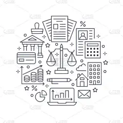 财务会计圈张贴平行线图标.簿记手册概念，税收优化，公司会计，工资单，房地产信贷。会计、财务、线性标志