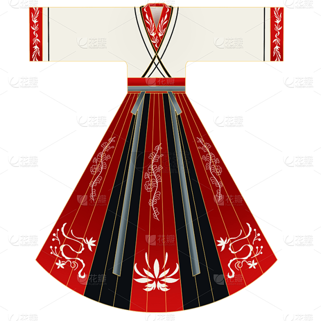 手绘中国风红色汉服元素