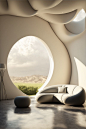 其中包括图片：Curvy aesthetic living room