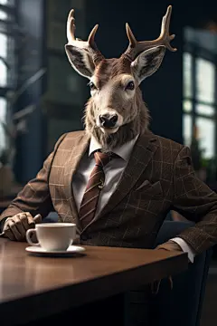 麋鹿动物西装企业形象摄影图