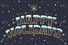 矢量手绘邀请卡与雪花和字母-节日快乐。邀请或礼品卡。你的设计很好的模板。快乐寒假时尚设计。