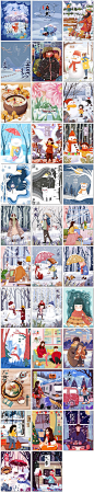 35张大寒二十四节气24节气夏雪冬季卡通插画插图海报psd模板素材设计