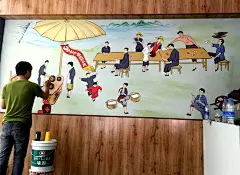 创意墙绘 办公手绘墙 餐厅手绘墙 中国风 国画 人物白描 牛肉 市场 书法 茶馆 文化墙彩绘 手绘墙素材 北京墙绘公司 手绘墙 墙体彩绘 墙绘价格 手绘壁画，更多墙体彩绘、手绘墙壁画创意详情请点击&gt;http://www.hwdaxiao.com