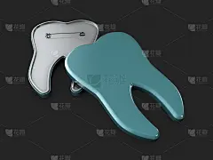 牙科蓝色徽章的3d插图，孤立的黑色。牙科概念框架，健康清洁的牙齿。