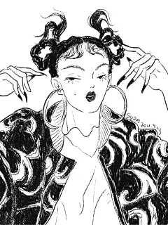 黑白时尚人物速写练习插画创作习作ASUD - 原创作品 -  -14