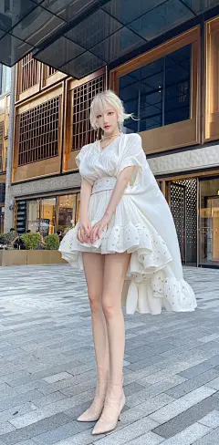 4k 全面屏 美女 白色裙子 美腿 高挑 长腿 手机壁纸图片