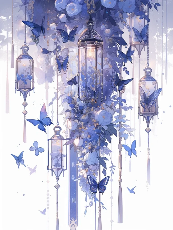 蝴蝶与灯｜ai场景背景壁纸素材midjo...