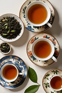 和谐静谧的手绘玻璃杯茶叶图片插画