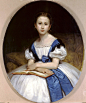 Portrait of Miss Brissac——Bouguereau【布格罗的一幅不太出名的肖像画，不知道画中的女孩是谁，在专画农家少女的布格罗那里看见这幅画，感觉是那么恬静和高贵，那种白蓝的色彩和丝绸质感让人感觉到远、冷静，但我总觉得很纯净，唯美】