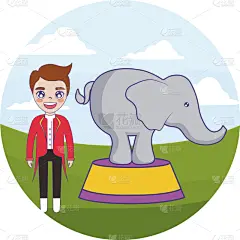 象,马戏团,驯兽师,雄性动物,边框,可爱的,野生动物,草,动物